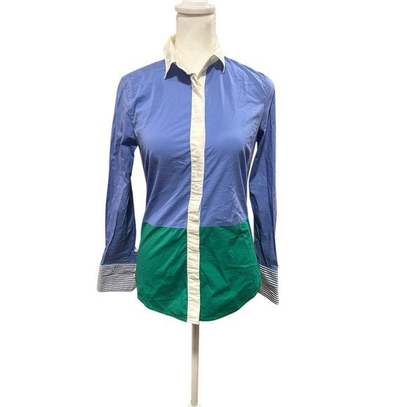 Haberdashery‎ for J. Crew Blue Color Block Shirt Blouse Sz XXS - Picture 1 of 4